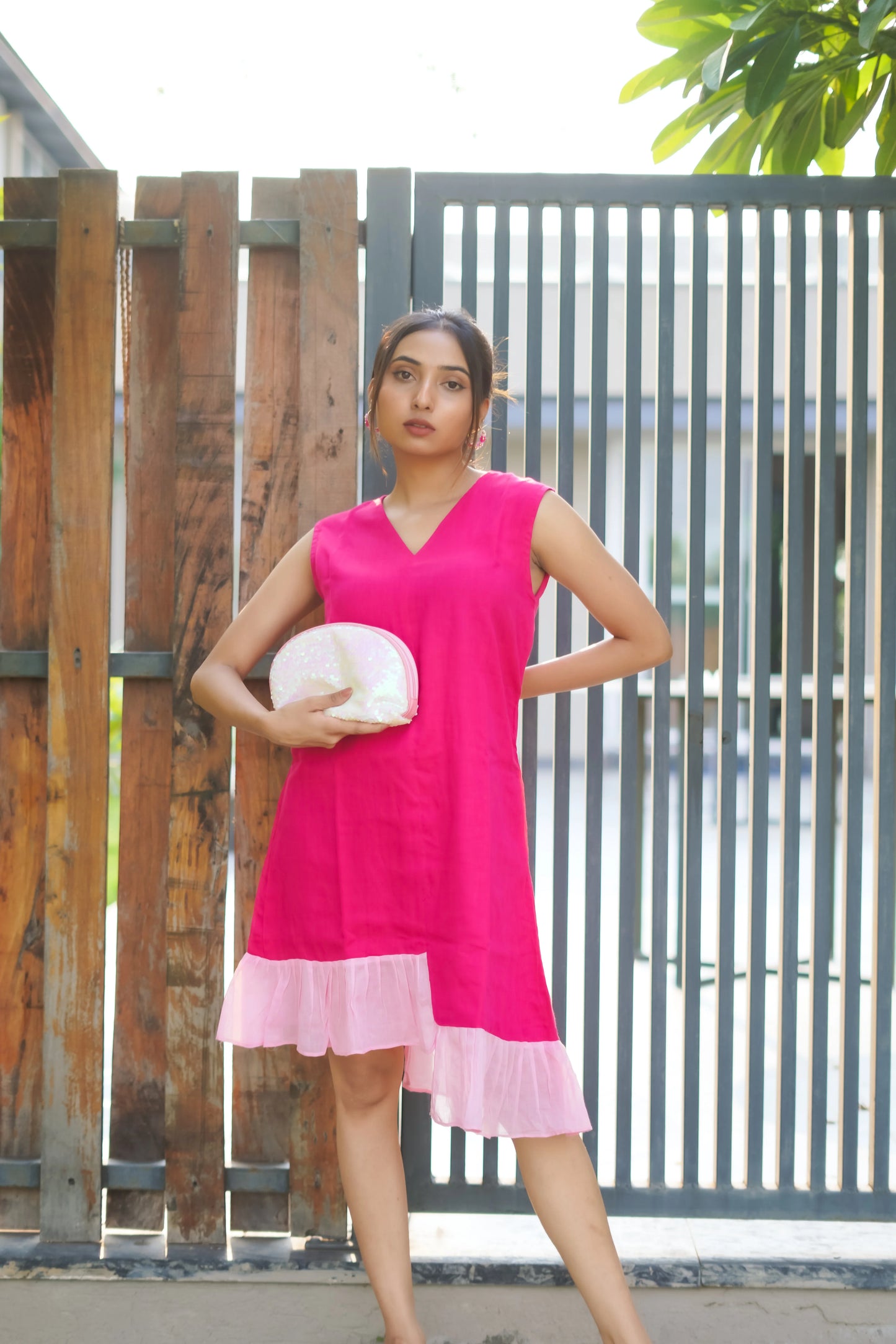 Ruhaani – Hot Pink Mulmul Ruffle Dress
