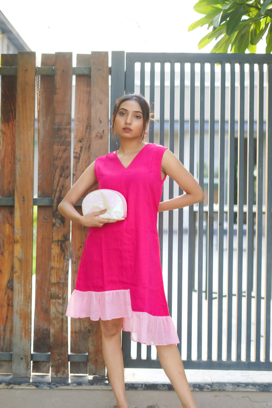 Ruhaani – Hot Pink Mulmul Ruffle Dress