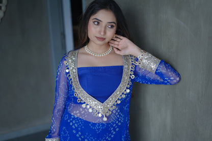 Neerja Mirror Kurta Set - Rich royal blue shade, crafted in flowy chiffon