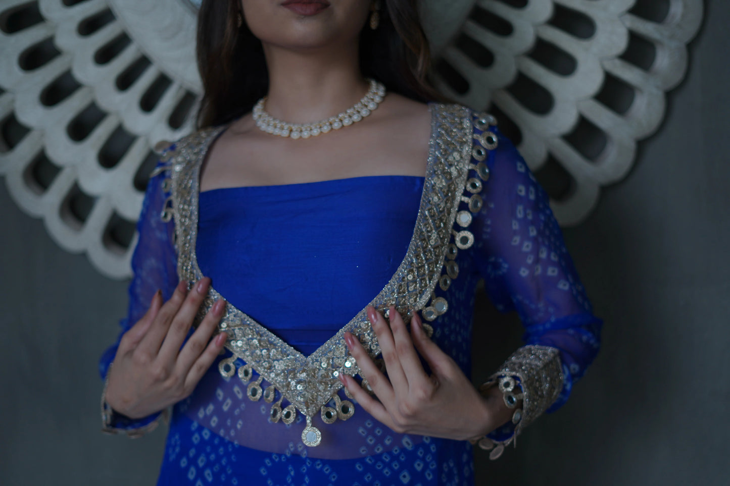 Neerja Mirror Kurta Set - Rich royal blue shade, crafted in flowy chiffon