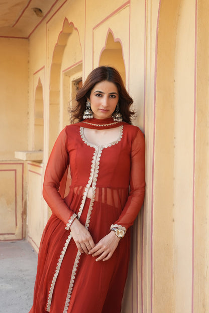 Rust Orange Georgette Anarkali Suit with Dupatta