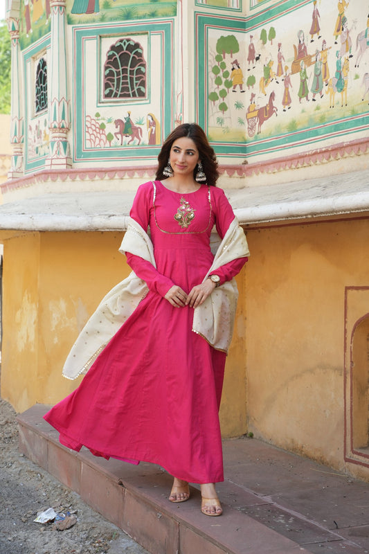Hot Pink Anarkali Suit with Dupatta
