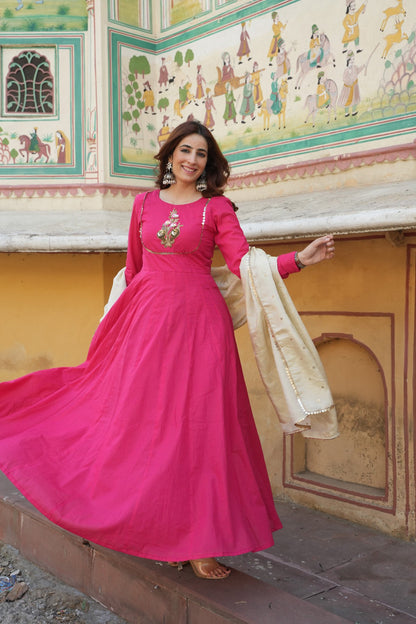 Hot Pink Anarkali Suit with Dupatta