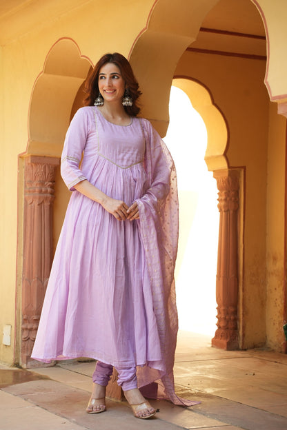 Lavender Mulmul Anarkali Suit Set