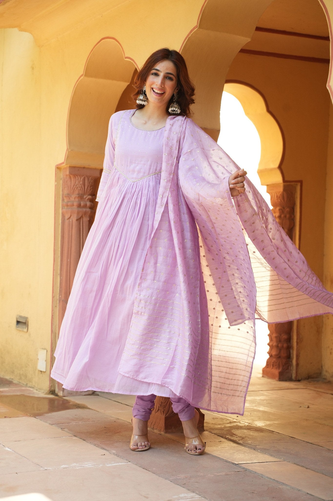 Lavender Mulmul Anarkali Suit Set