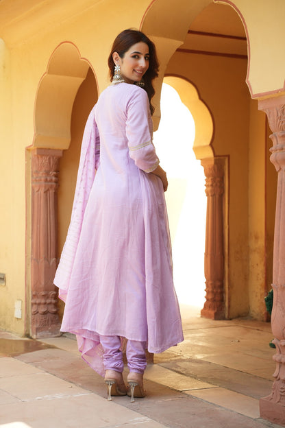 Lavender Mulmul Anarkali Suit Set