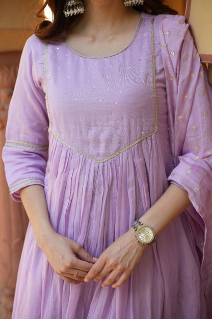 Lavender Mulmul Anarkali Suit Set