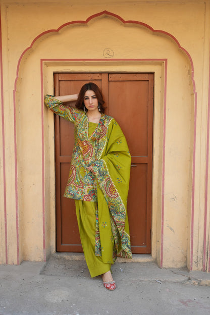 Olive Green Modal Silk Farshi Salwar Suit Set with Silk Dupatta