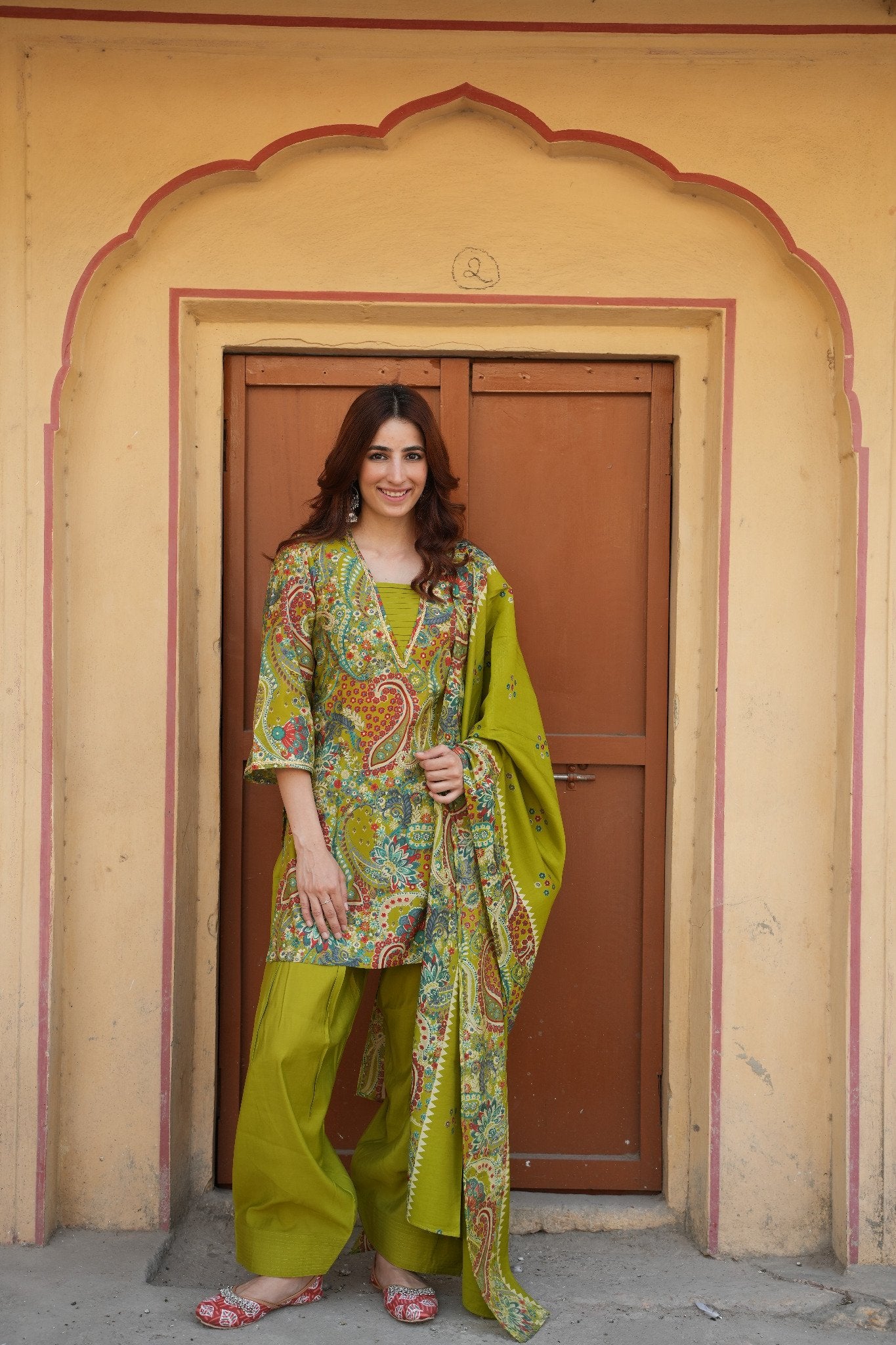 Olive Green Modal Silk Farshi Salwar Suit Set with Silk Dupatta