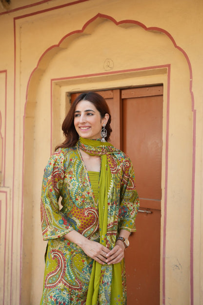 Olive Green Modal Silk Farshi Salwar Suit Set with Silk Dupatta