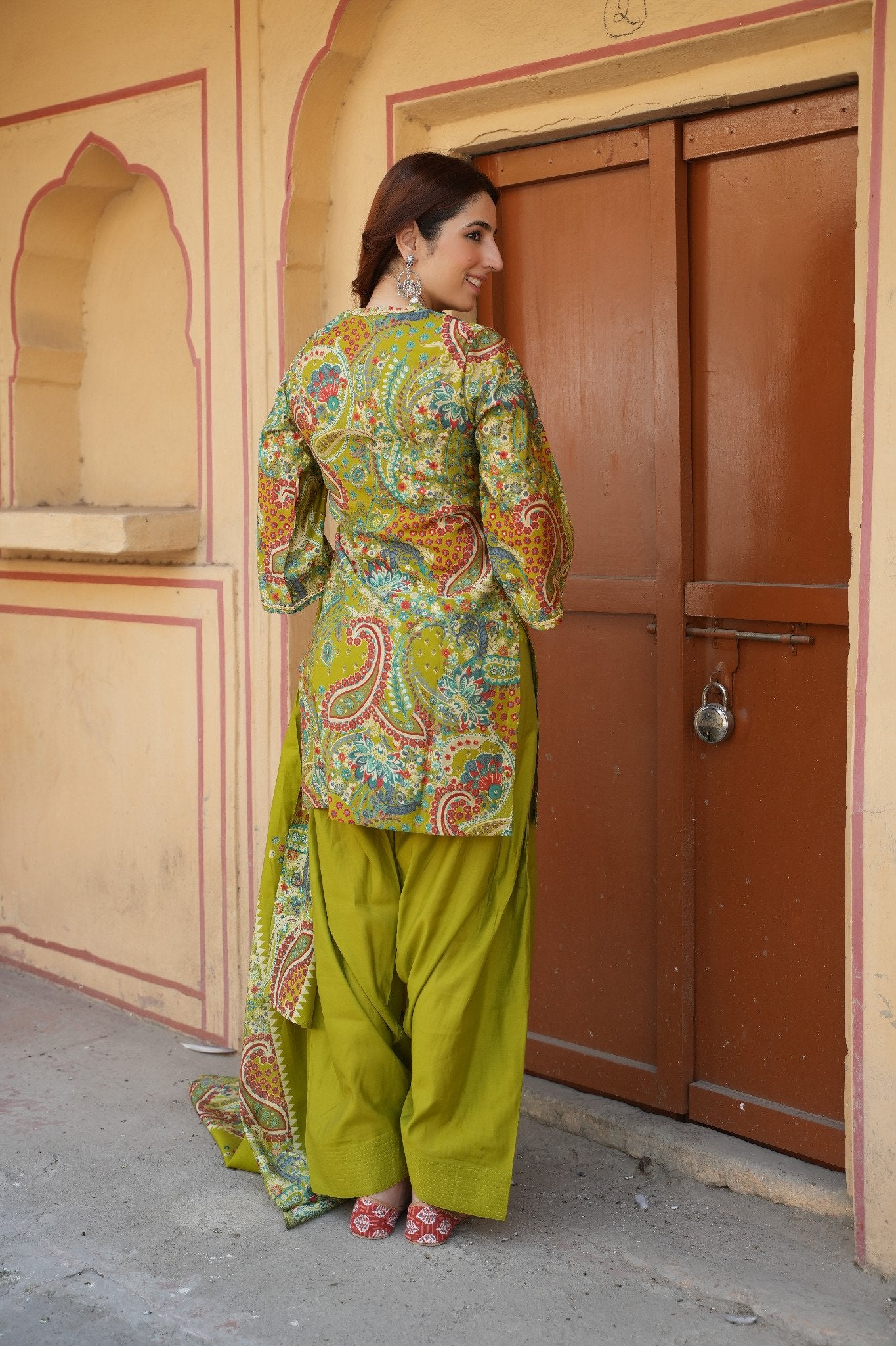 Olive Green Modal Silk Farshi Salwar Suit Set with Silk Dupatta