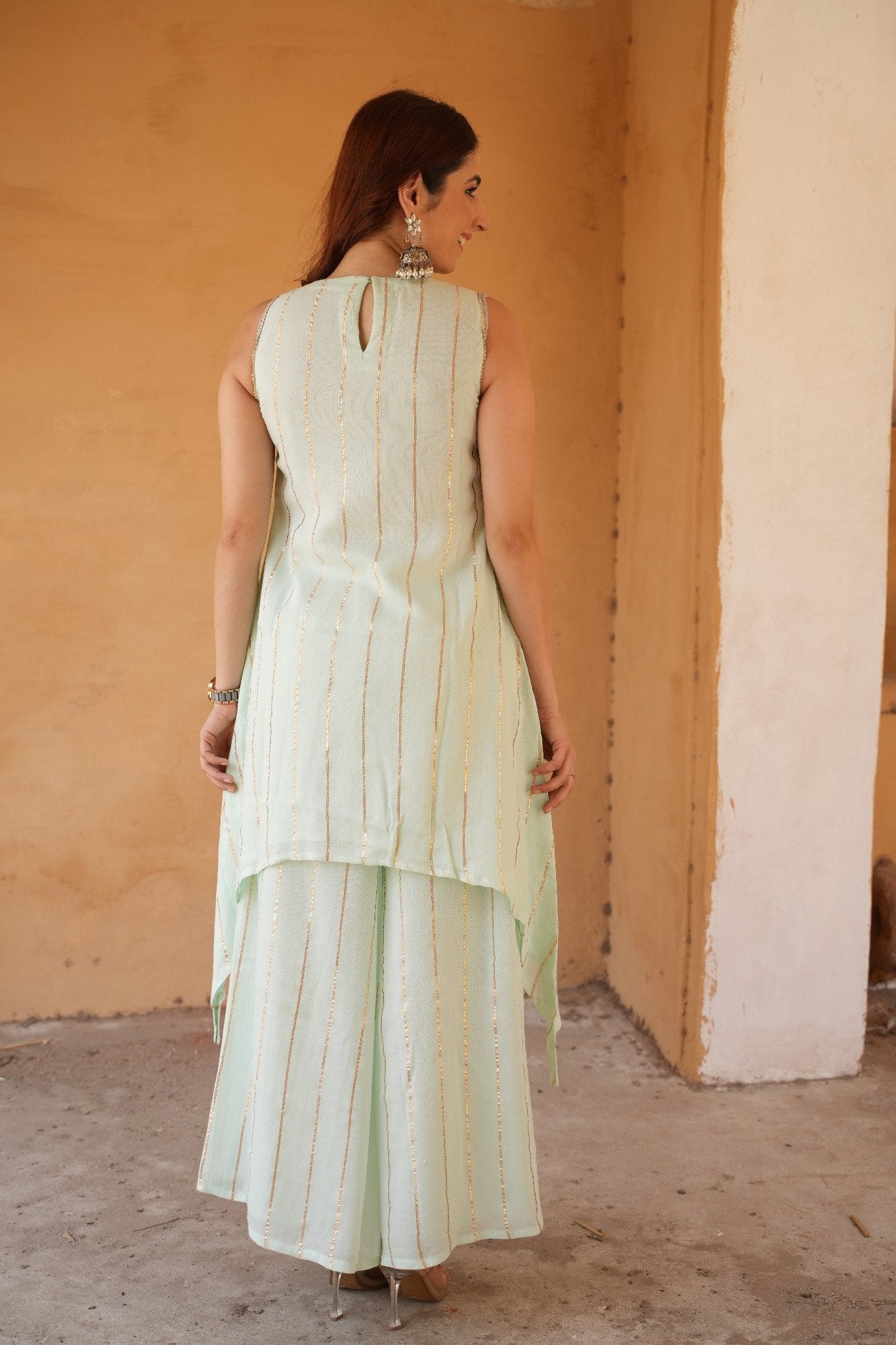 Light Blue Wrinkled Cotton Kurta Palazzo Set