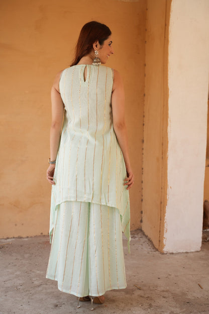 Light Blue Wrinkled Cotton Kurta Palazzo Set