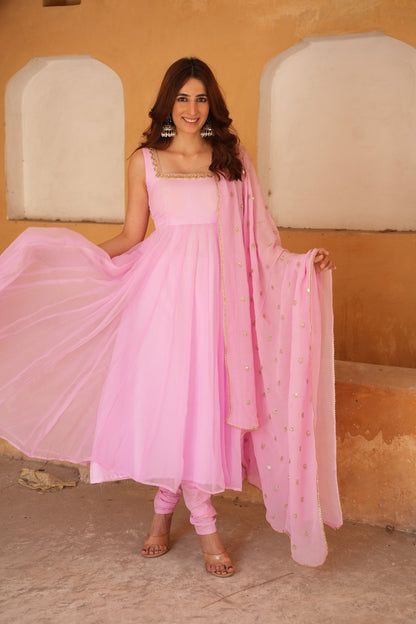 Blush Pink Backless Georgette Anarkali Suit Set
