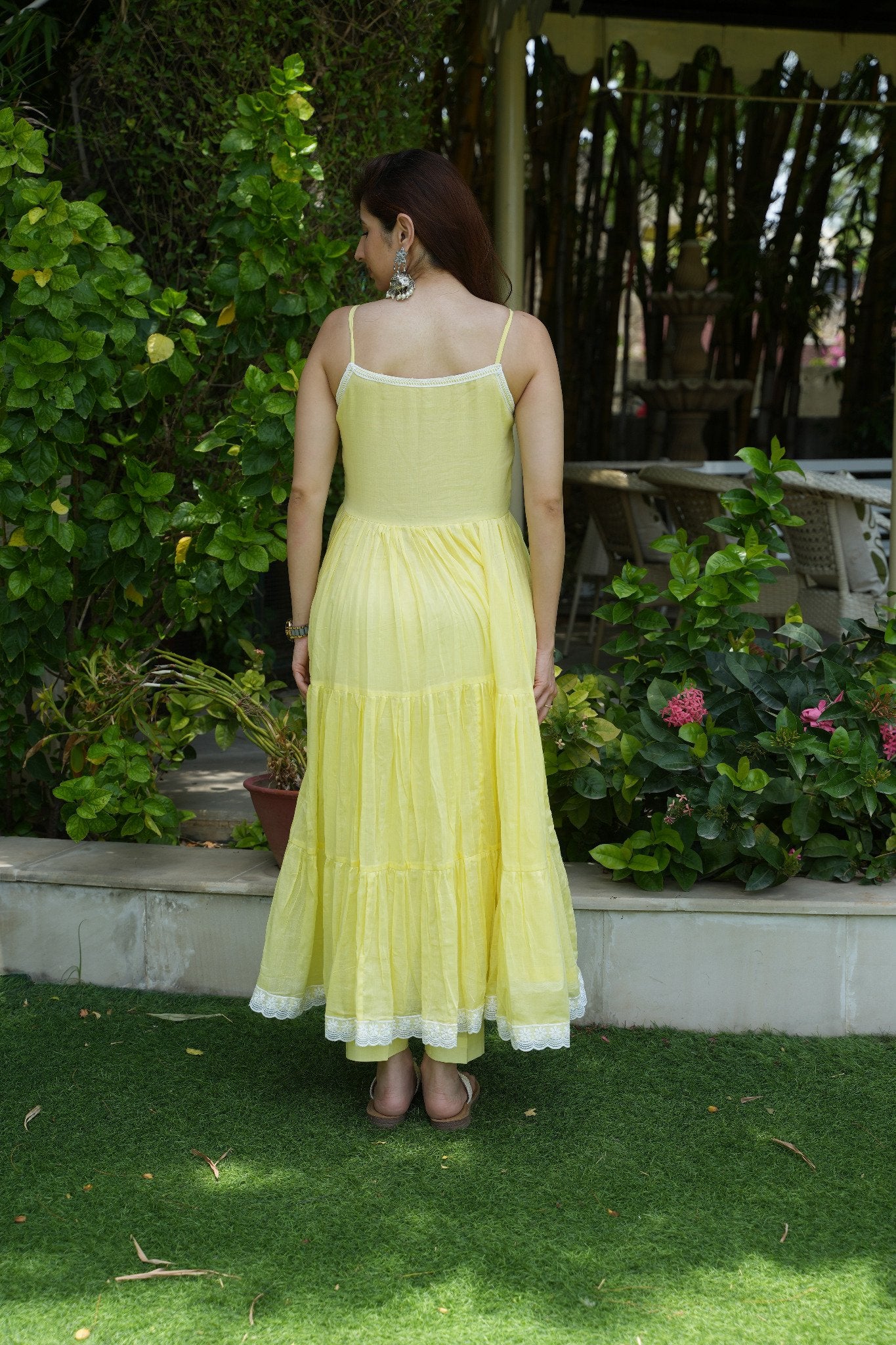 Lemon Yellow Mulmul Anarkali Set