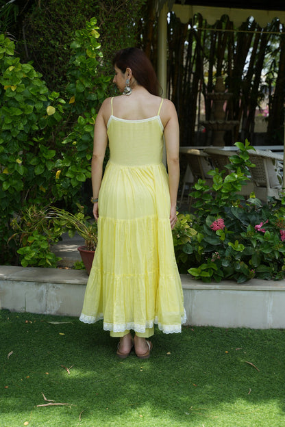 Lemon Yellow Mulmul Anarkali Set