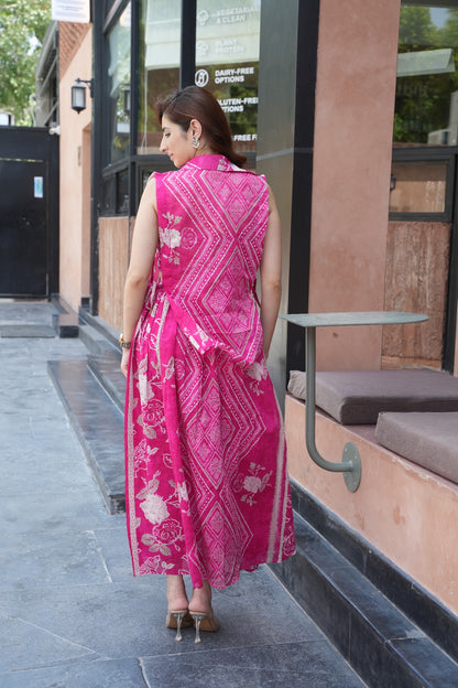 Pink Mulmul Cotton 3-Piece Co-Ord Set