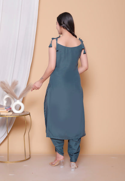 Zaria Tie-Up Kurta Set with Dhoti Pants