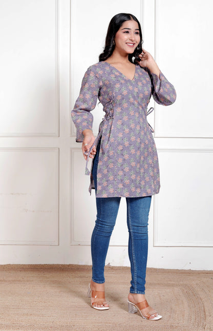 Grey hues side corset kurti