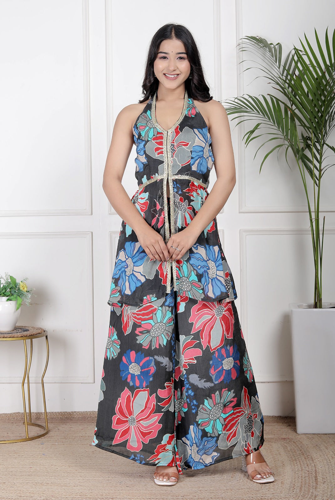Charcoal  Chinon Halter palazzo set