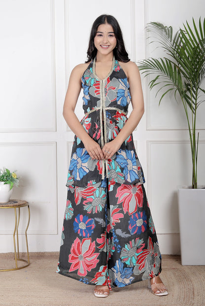 Charcoal  Chinon Halter palazzo set