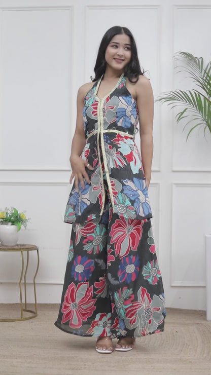 Charcoal  Chinon Halter palazzo set