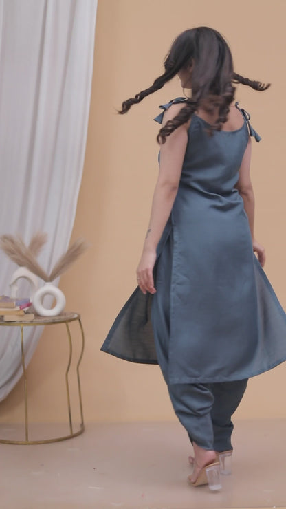 Zaria Tie-Up Kurta Set with Dhoti Pants